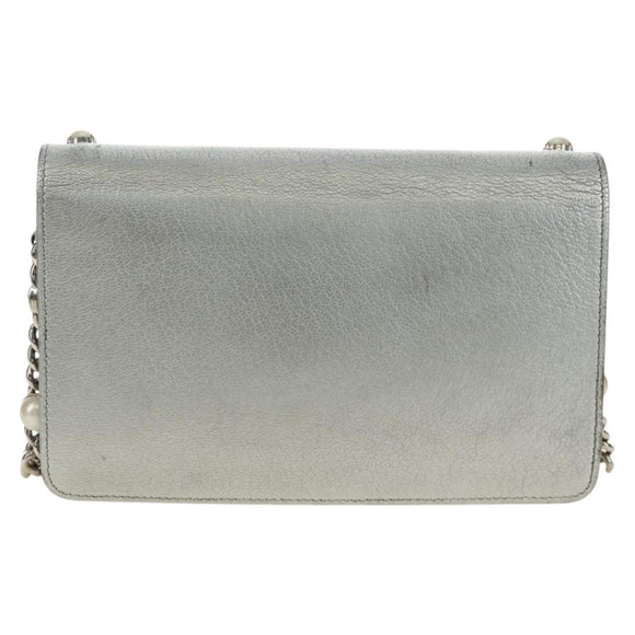 Miu Miu Shoulder Bag Leather Silver Auth BA13407M