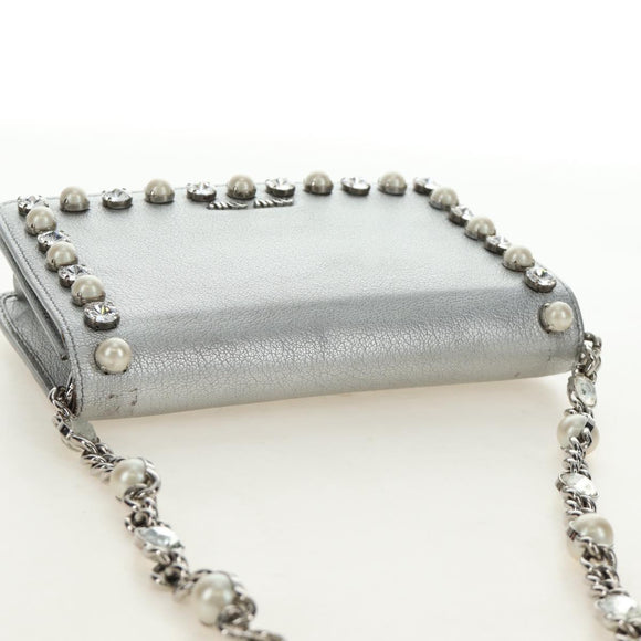 Miu Miu Shoulder Bag Leather Silver Auth BA13407M