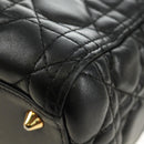 Christian Dior Lady Dior Hand Bag Lamb Skin 2way Black Gold Auth BA13408V-17