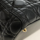 Christian Dior Lady Dior Hand Bag Lamb Skin 2way Black Gold Auth BA13408V-18