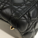 Christian Dior Lady Dior Hand Bag Lamb Skin 2way Black Gold Auth BA13408V-19