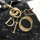 Christian Dior Lady Dior Hand Bag Lamb Skin 2way Black Gold Auth BA13408V-20