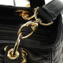 Christian Dior Lady Dior Hand Bag Lamb Skin 2way Black Gold Auth BA13408V-21