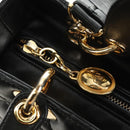 Christian Dior Lady Dior Hand Bag Lamb Skin 2way Black Gold Auth BA13408V-22