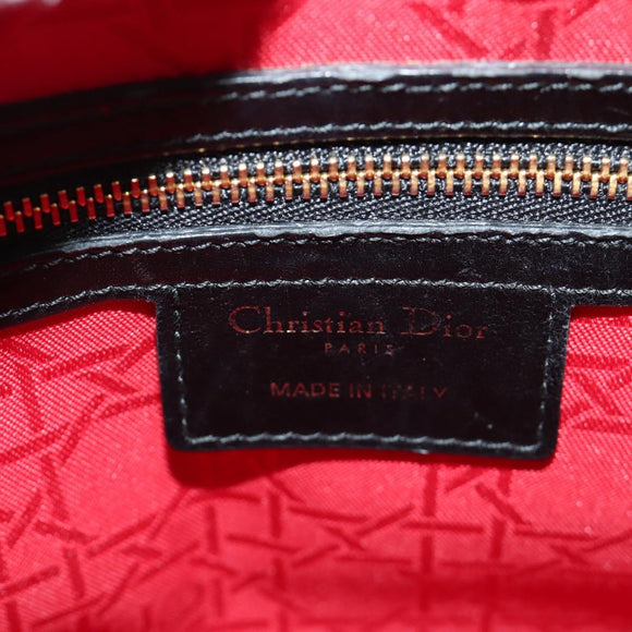 Christian Dior Lady Dior Hand Bag Lamb Skin 2way Black Gold Auth BA13408V