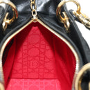Christian Dior Lady Dior Hand Bag Lamb Skin 2way Black Gold Auth BA13408V-24