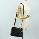 Christian Dior Lady Dior Hand Bag Lamb Skin 2way Black Gold Auth BA13408V-28