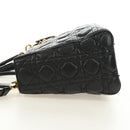 Christian Dior Lady Dior Hand Bag Lamb Skin 2way Black Gold Auth BA13408V-3