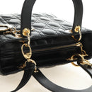 Christian Dior Lady Dior Hand Bag Lamb Skin 2way Black Gold Auth BA13408V-6