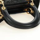 Christian Dior Lady Dior Hand Bag Lamb Skin 2way Black Gold Auth BA13408V-7