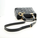 Christian Dior Lady Dior Hand Bag Lamb Skin 2way Black Gold Auth BA13408V-8