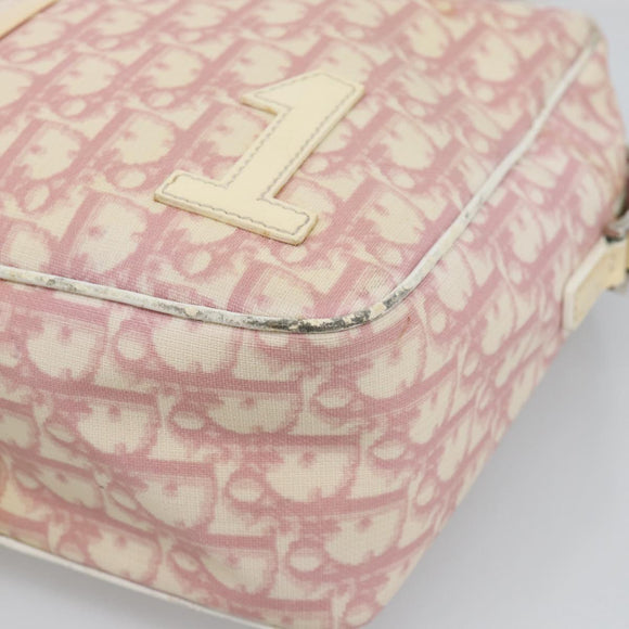 Christian Dior Trotter Canvas Schultertasche PVC Rosa Silber Auth BA13409