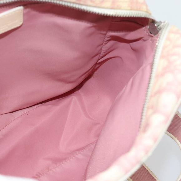 Christian Dior Trotter Canvas Schultertasche PVC Rosa Silber Auth BA13409