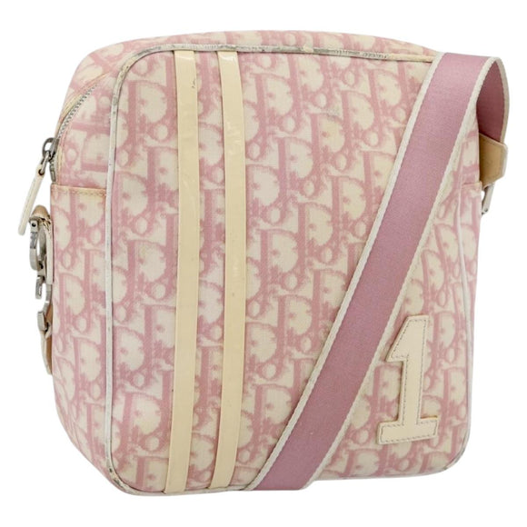 Christian Dior Trotter Canvas Schultertasche PVC Rosa Silber Auth BA13409