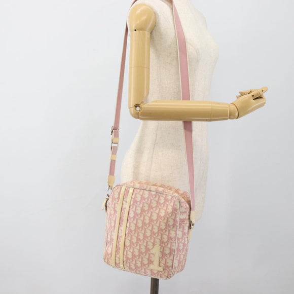 Christian Dior Trotter Canvas Schultertasche PVC Rosa Silber Auth BA13409