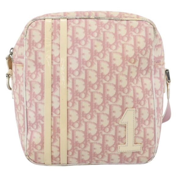 Christian Dior Trotter Canvas Schultertasche PVC Rosa Silber Auth BA13409