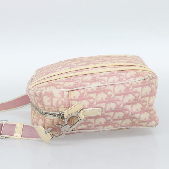 Christian Dior Trotter Canvas Schultertasche PVC Rosa Silber Auth BA13409