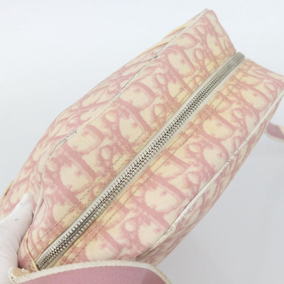 Christian Dior Trotter Canvas Schultertasche PVC Rosa Silber Auth BA13409