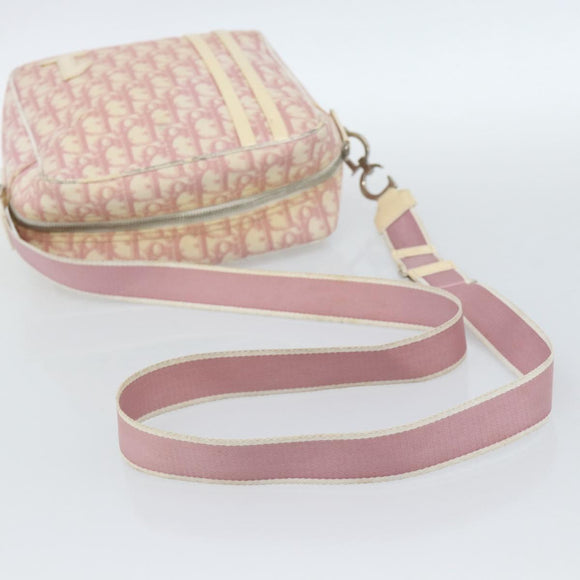Christian Dior Trotter Canvas Schultertasche PVC Rosa Silber Auth BA13409