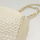 BALLY Quilted Chain Shoulder Bag Leather Gray Gold Auth BA1341-14