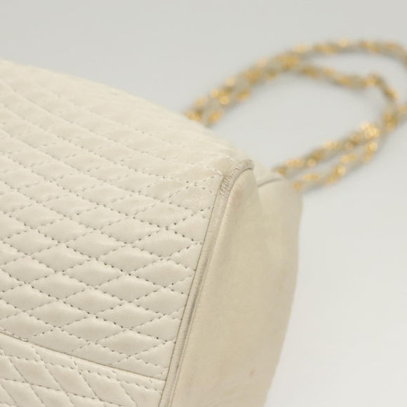 BALLY Quilted Chain Shoulder Bag Leather Gray Gold Auth BA1341