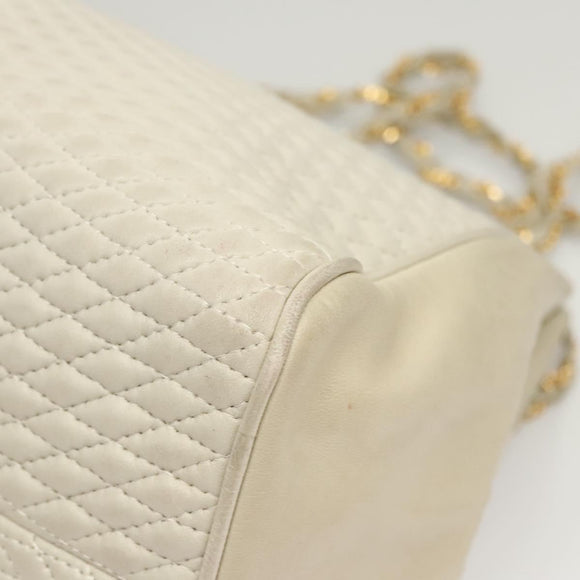 BALLY Quilted Chain Shoulder Bag Leather Gray Gold Auth BA1341