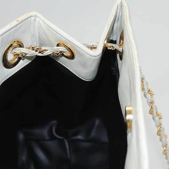 BALLY Quilted Chain Shoulder Bag Leather Gray Gold Auth BA1341