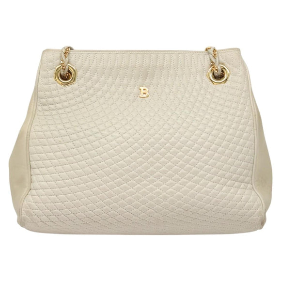 BALLY Quilted Chain Shoulder Bag Leather Gray Gold Auth BA1341