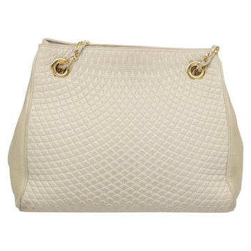 BALLY Quilted Chain Shoulder Bag Leather Gray Gold Auth BA1341 - 0
