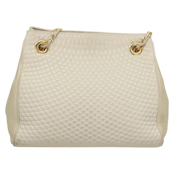 BALLY Quilted Chain Shoulder Bag Leather Gray Gold Auth BA1341