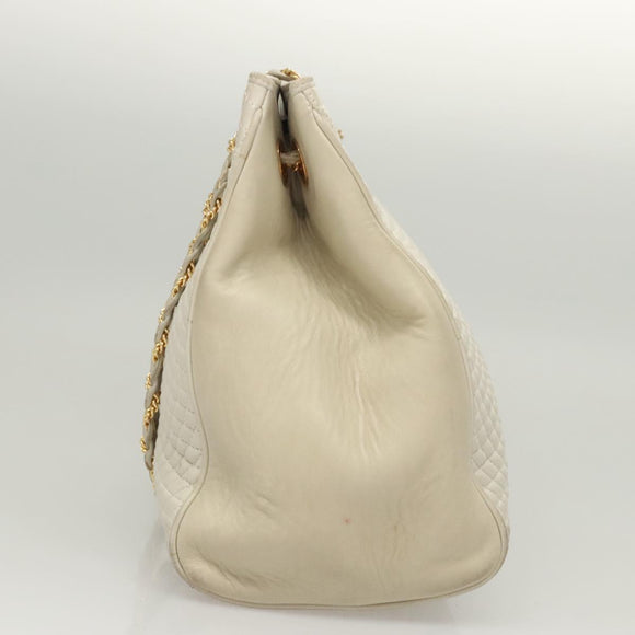 BALLY Quilted Chain Shoulder Bag Leather Gray Gold Auth BA1341