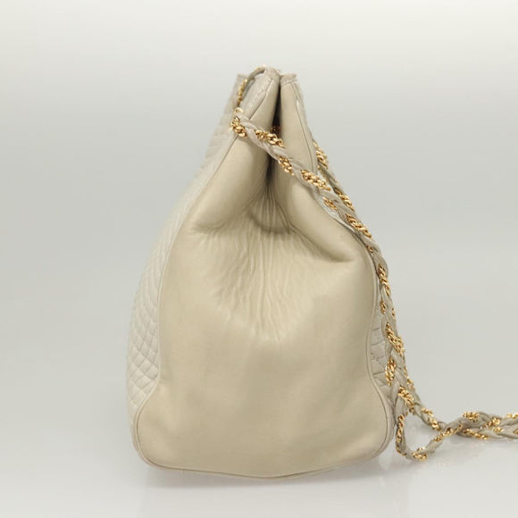 BALLY Quilted Chain Shoulder Bag Leather Gray Gold Auth BA1341
