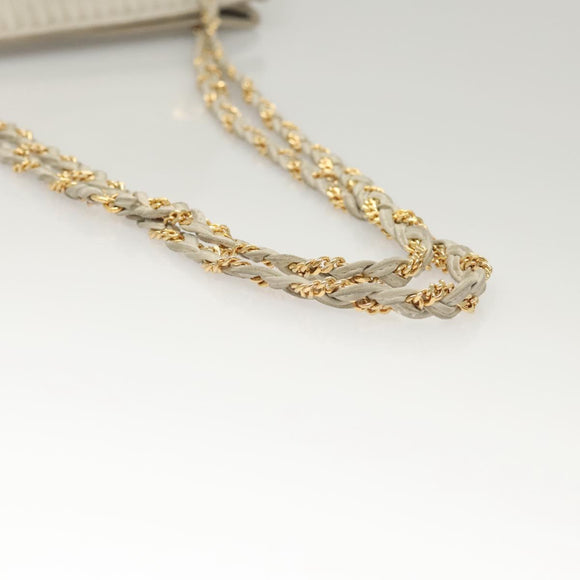 BALLY Quilted Chain Shoulder Bag Leather Gray Gold Auth BA1341