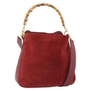 GUCCI Bamboo Hand Bag Suede 2way Red Gold Auth BA13410-1