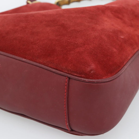 GUCCI Bamboo Hand Bag Suede 2way Red Gold Auth BA13410