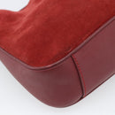 GUCCI Bamboo Hand Bag Suede 2way Red Gold Auth BA13410-17
