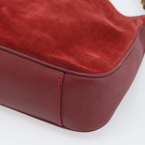 GUCCI Bamboo Hand Bag Suede 2way Red Gold Auth BA13410