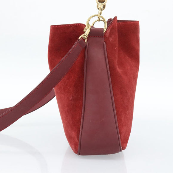 GUCCI Bamboo Hand Bag Suede 2way Red Gold Auth BA13410