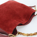 GUCCI Bamboo Hand Bag Suede 2way Red Gold Auth BA13410-6