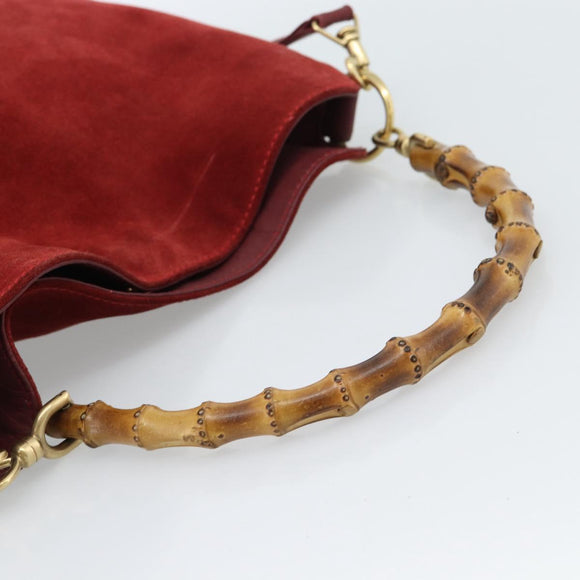 GUCCI Bamboo Hand Bag Suede 2way Red Gold Auth BA13410