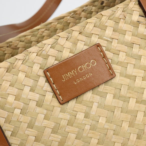 Jimmy Choo Tote Bag Raffia Beige Auth BA13412A