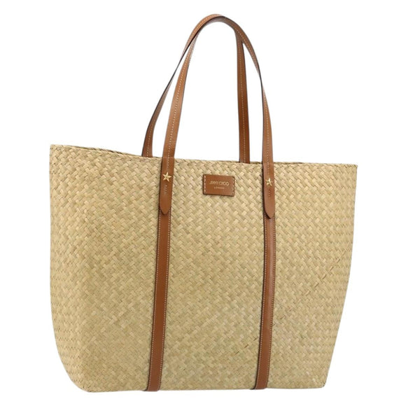 Jimmy Choo Tote Bag Raffia Beige Auth BA13412A