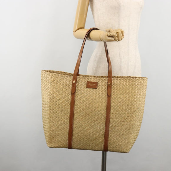 Jimmy Choo Tote Bag Raffia Beige Auth BA13412A