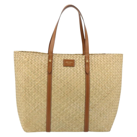 Jimmy Choo Tote Bag Raffia Beige Auth BA13412A