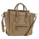CELINE Luggage Nano Shopper Hand Bag Leather 2way Beige Silver Auth BA13413V-1