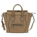 CELINE Luggage Nano Shopper Hand Bag Leather 2way Beige Silver Auth BA13413V-2