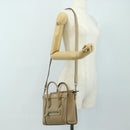 CELINE Luggage Nano Shopper Hand Bag Leather 2way Beige Silver Auth BA13413V-23