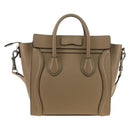 CELINE Luggage Nano Shopper Hand Bag Leather 2way Beige Silver Auth BA13413V-3