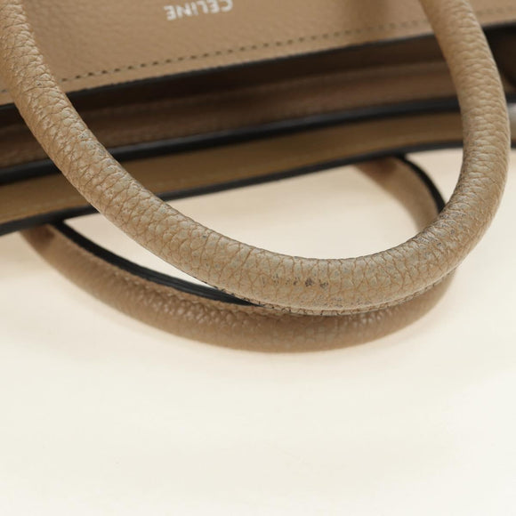 CELINE Luggage Nano Shopper Hand Bag Leather 2way Beige Silver Auth BA13413V