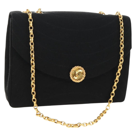 CHANEL Chain Shoulder Bag Cotton Black Gold CC Auth BA13415V